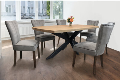 MOTI Furniture Logan 7-Piece Dining Table Set With Cleo Mink Side Chairs