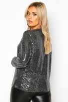 Thumbnail for your product : boohoo Plus Sequin Metallic Collarless Jacket