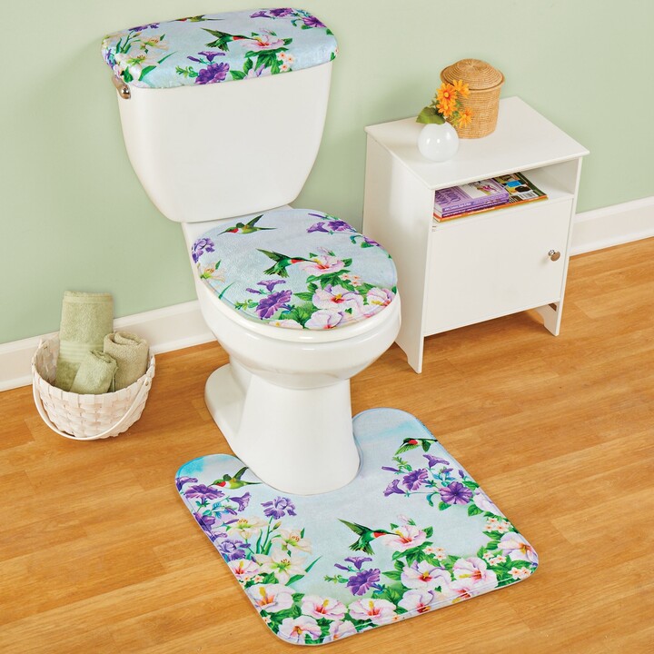Collections Etc Hummingbird Garden Bathroom Toilet Lid & Contour Rug