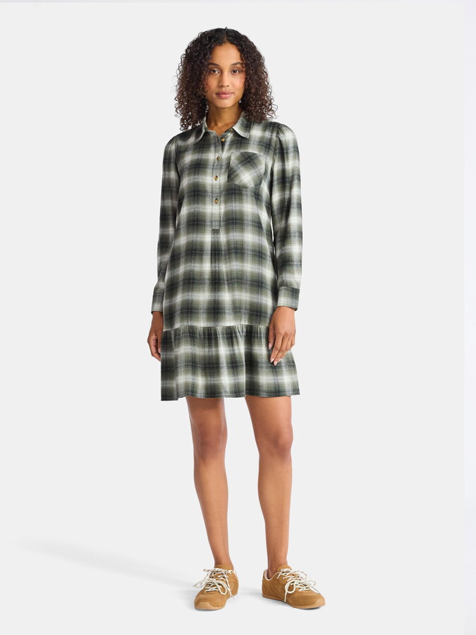 Time and Tru Women’s Plaid Mini Dress with Long Sleeves, Sizes XS-XXXL