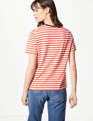 Marks and Spencer Pure Cotton Striped Straight Fit T-Shirt