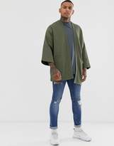 Thumbnail for your product : ASOS Design DESIGN jersey kimono cardigan in khaki-Green