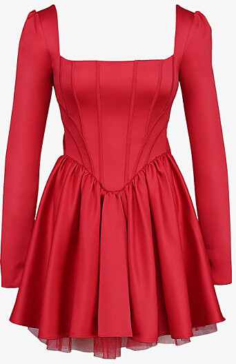 House Of CB Womens Haute Red Nina Long-Sleeve Corset Satin Mini Dress S