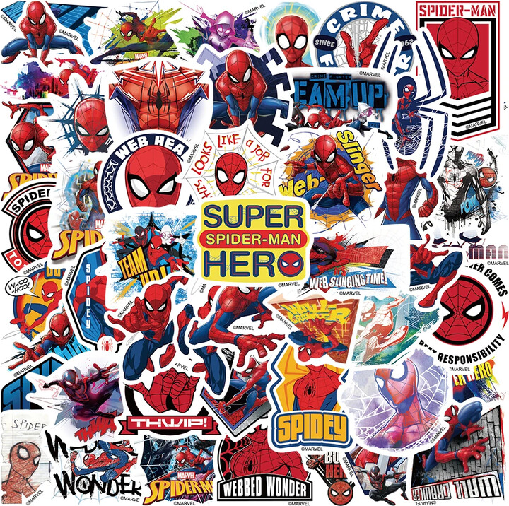 MINISO 50Pcs Cartoon Cool Disney SpiderMan Stickers for Laptop Guitar Suitcase Motorcycle Graffiti Waterproof Sticker Decals Kids Toys