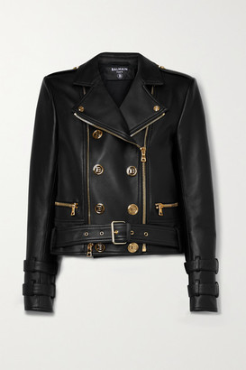 Balmain Button-embellished Leather Biker Jacket - Black