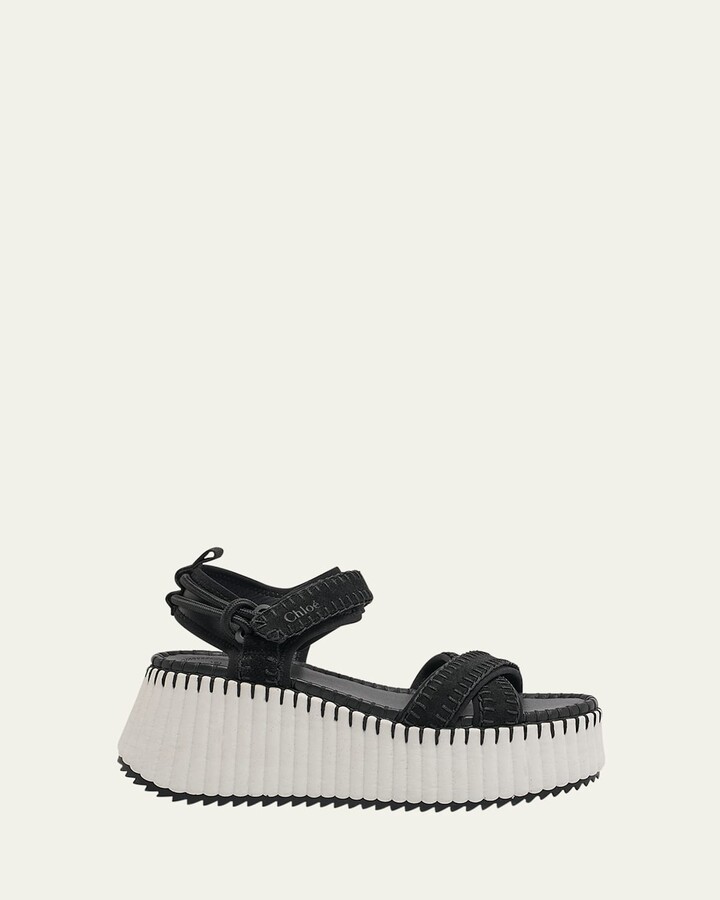 Chloé Nama Stitch Ankle-Strap Flatform Sandals