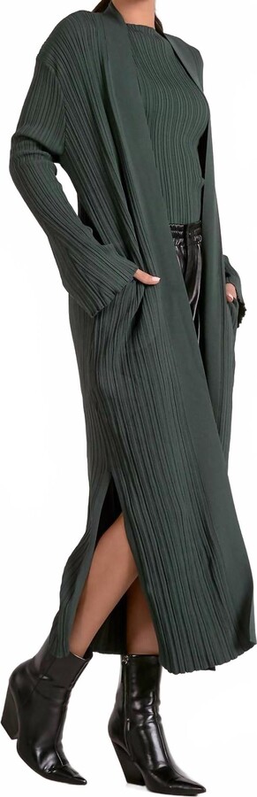 Elan International Ribbed Duster Cardigan In Pine