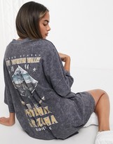Thumbnail for your product : ASOS DESIGN oversized t-shirt dress in grey acid wash with pheonix print