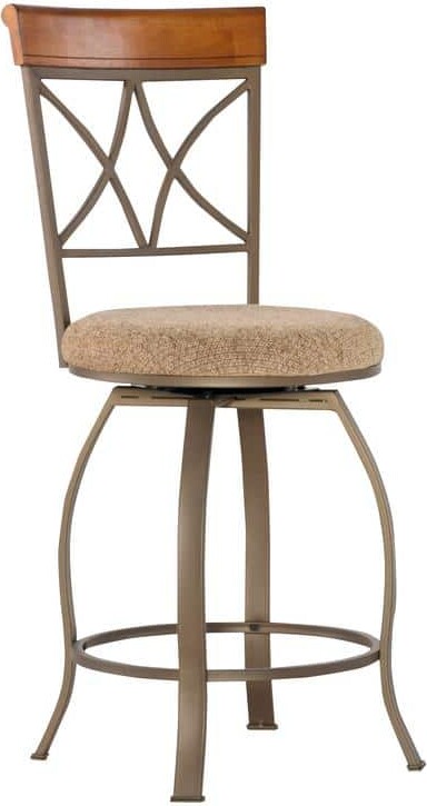 Powell Company Masson Swivel 24 in. Cherry/Bronze High Back Metal Counter Stool with Fabric Seat