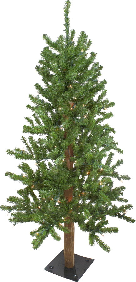 Pre-Lit Medium Alpine Artificial Christmas Tree - Clear Lights 4 Foot