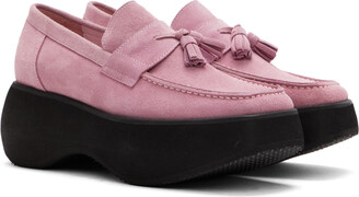 TheOpen Product Pink Suede Tassel Platform Loafers