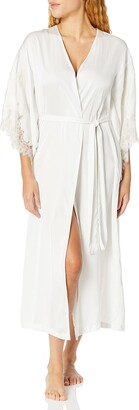Natori Women's Solid Satin Wrap with Lace