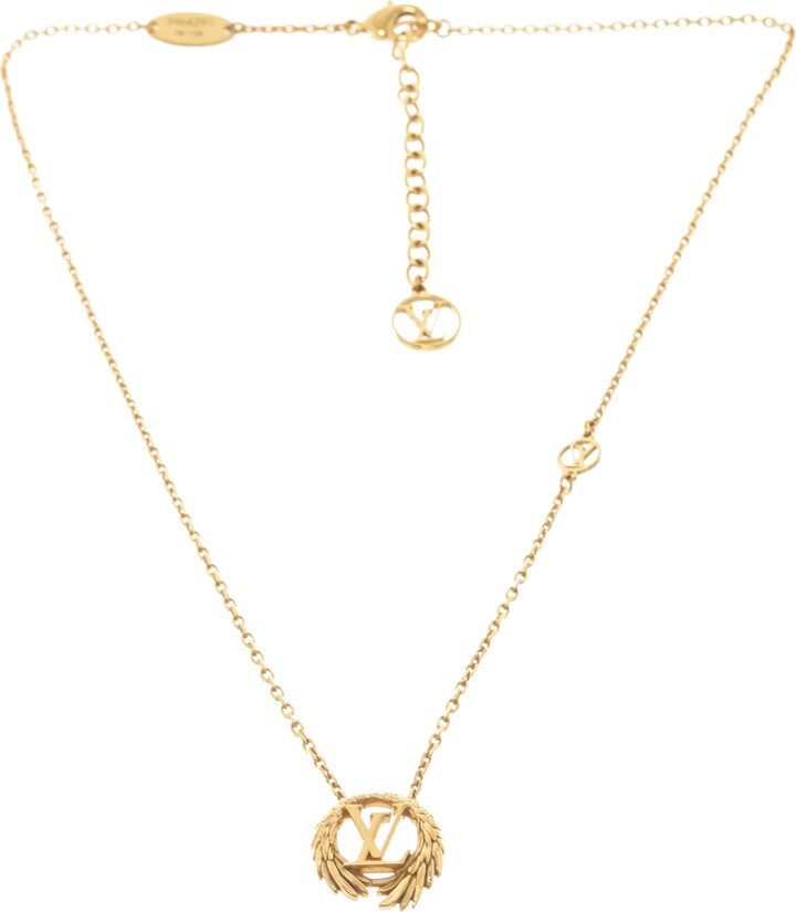 Louis Vuitton Gold-Tone Collier LV Angel Pendant Necklace