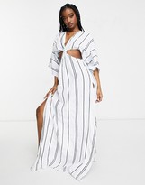 Thumbnail for your product : ASOS DESIGN bold knot front kimono sleeve maxi beach dress in bold stripe