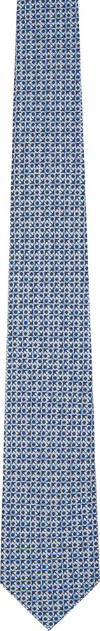 Ferragamo Blue Gancini Print Silk Tie
