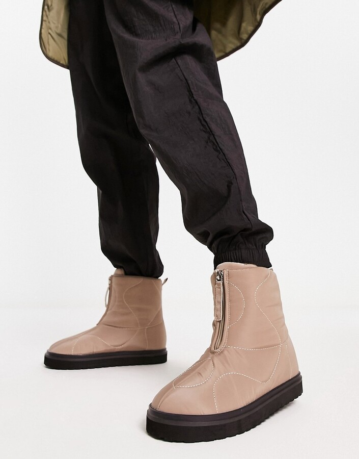 Asos Design Botas Color Taupe Asos Front Zip Booties Chunky Boots