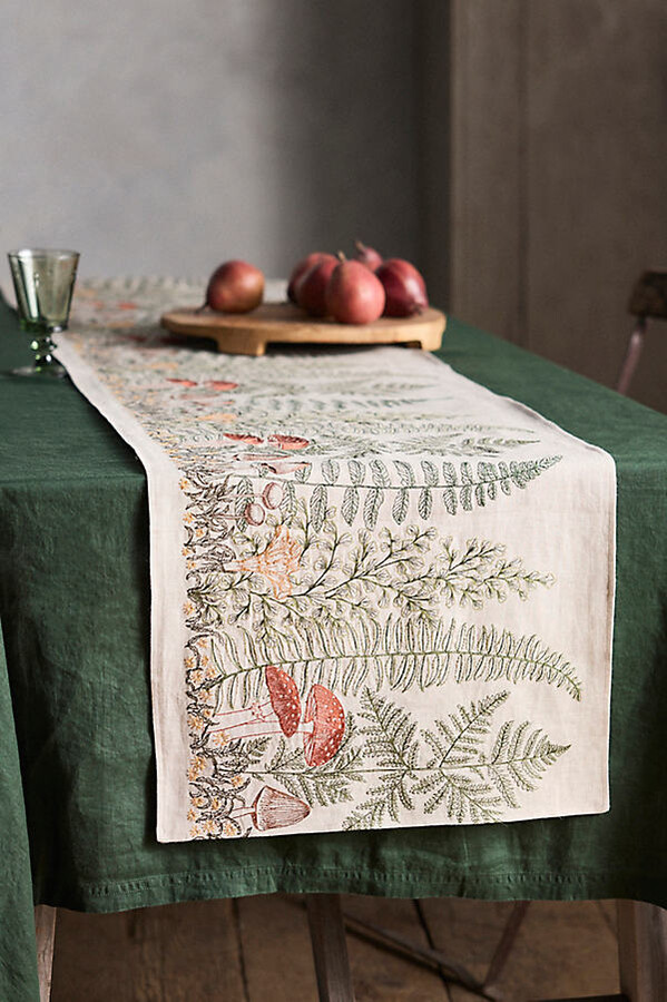 Coral Tusk Mushroom and Fern Table Runner at Terrain