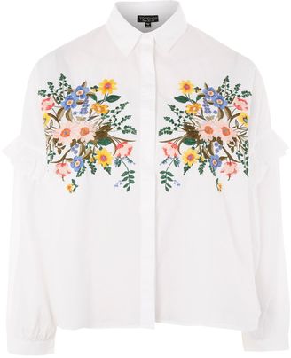 Topshop PETITE Floral Embroidered Shirt