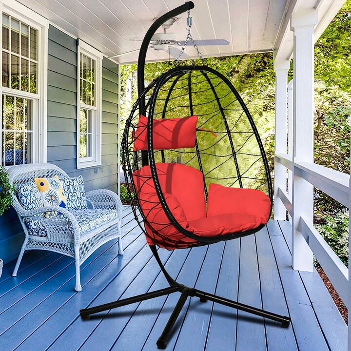 Global Pronex Patio Outdoor Egg Chair, Wicker Hanging Egg Chair with Gray Cushion, Hanging Egg