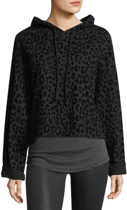 RtA Denim Marvin Hooded Leopard-Print Sweatshirt