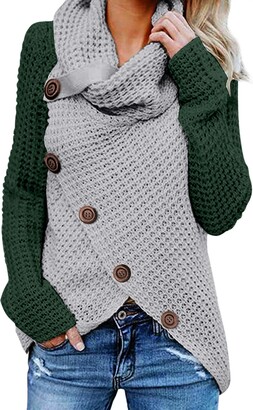 Aleumdr Womens Chunky Turtleneck Cowl Neck Asymmetric Hem Sweater Coat with Button Details 