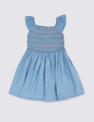 Marks and Spencer Pure Cotton Denim Shirring Dress (3 Months - 7 Years)