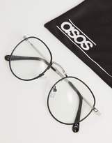 Thumbnail for your product : ASOS Geeky Metal Round Clear Lens Glasses In Black