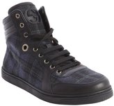 Thumbnail for your product : Gucci blue and black plaid canvas and leather high top sneakers