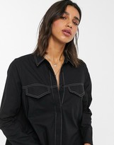 Thumbnail for your product : ASOS DESIGN cotton trapeze shirt dress with contrast stitching