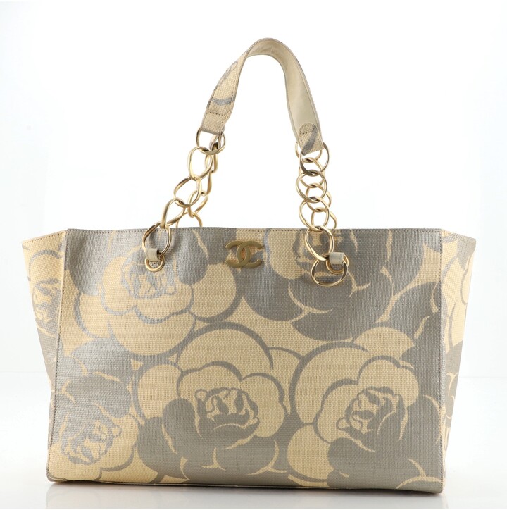 Chanel Vintage Camellia Chain Tote Printed Raffia Medium - ShopStyle Shoulder  Bags