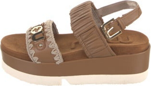 Mou Leather Slingback Sandals Brown Braided Accents Platform Straps Includes Box Unfortunately, due to restrictions, this item may not be eligible for shipping in all areas.