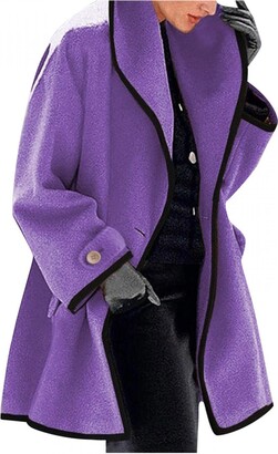 YYDL Women's Woolen Coat 2021 Autumn Winter Long Sleeve Fleece Suit Jacket Buttoned Belted Slim Fit Lapel Warm Cardigan Trench Coats