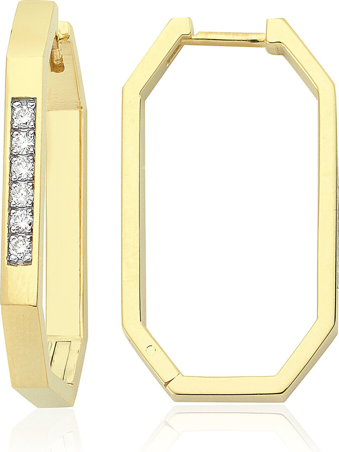 CHARMS COMPANY Geometric 14K Yellow Gold Diamond Hoop Earrings