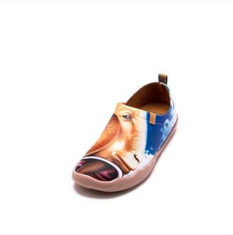 UIN Women's Surreal Evolution Art Painted Leather Shoe Slip On Brown