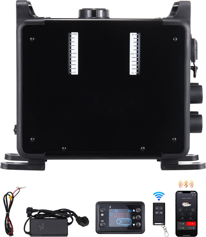 KFFKFF 8KW Diesel Furnace, Universal 12V/24V Diesel Heat System, Bluetooth App Management, Remote Access and Visual Display, CO Alert, Rapid Warming Vertical Mobile Diesel Furnace for Automobiles