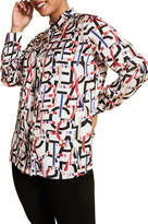 Thumbnail for your product : Marina Rinaldi Plus Size Letter Print Satin Button-Down Shirt