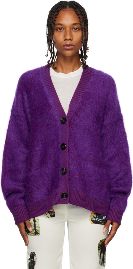 Brushed Wool Mens Purple Cardigan Acne Studios Purple Brushed