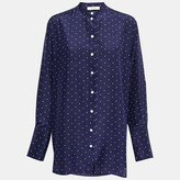 Blue Polka Dotted Silk Button Front 