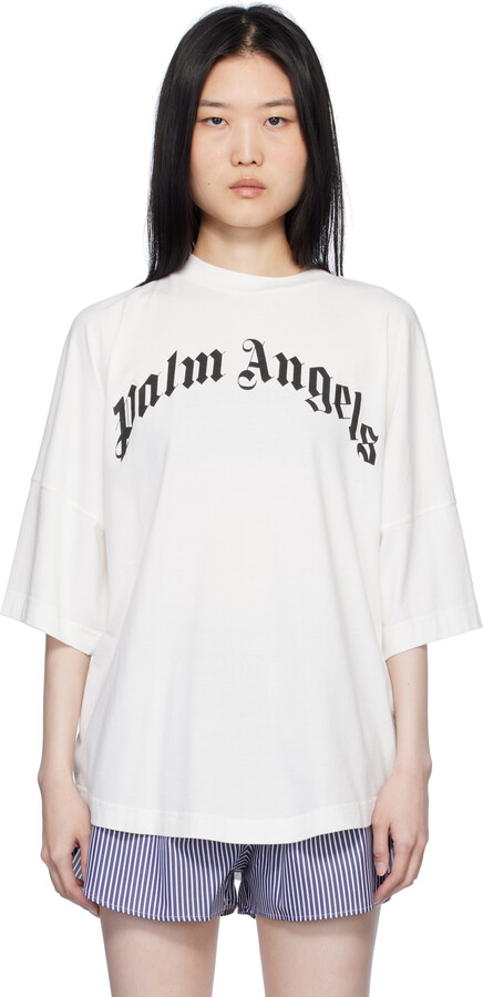 Palm Angels White Curved Logo Loose T-shirt