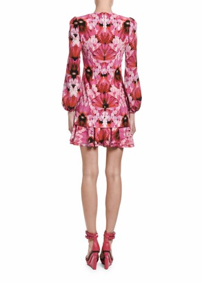 Alexander McQueen Floral Crepe De Chine Mini Flounce Dress