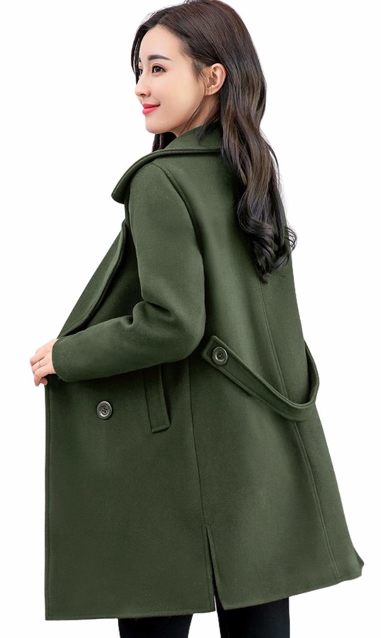 Double Ted Wool Blend Pea Coat, Olive Green Pea Coat Womens