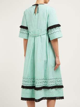 Molly Goddard Frank Cross Stitched Gingham Cotton Midi Dress - Womens - Green