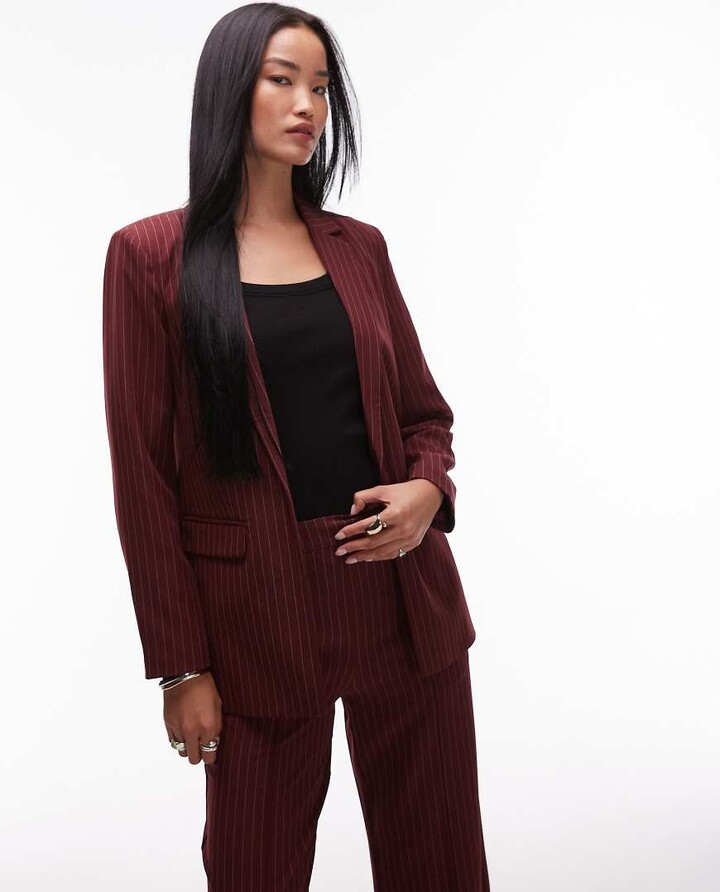 Pieces tailored blazer in burgundy pinstripes - part of a set
