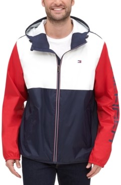 tommy hilfiger men's colorblocked logo rain slicker