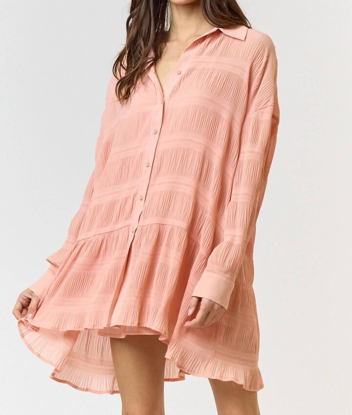 lalavon Rebecca Chiffon Textured Shirt Mini Dress In Peach