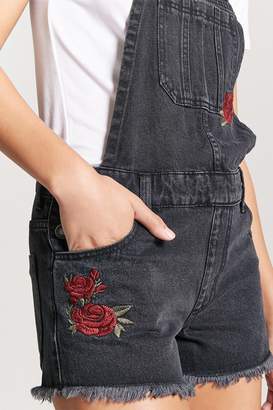 Forever 21 Rose Embroidery Overall Shorts