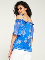 Thumbnail for your product : Very Floral Cold Shoulder Blouse - Blue Floral