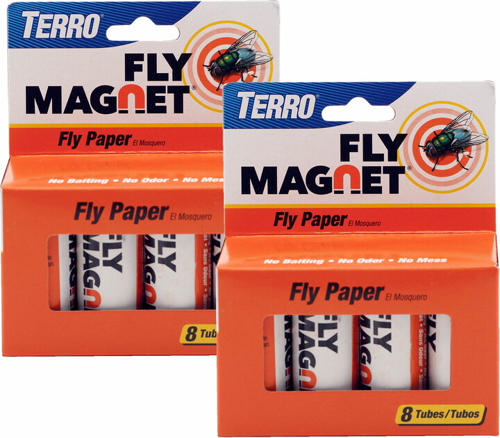 TERRO Fly Magnet Sticky Fly Paper Trap - 2-Pack – 16 Total Traps