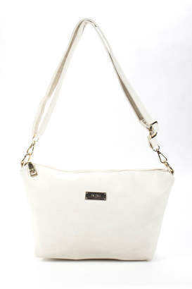 BCBGMAXAZRIA White Pebbled Leather Open Top Tote Bag & Matching Crossbody Bag