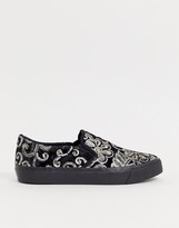 Thumbnail for your product : ASOS DESIGN slip on trainers in black sequin floral